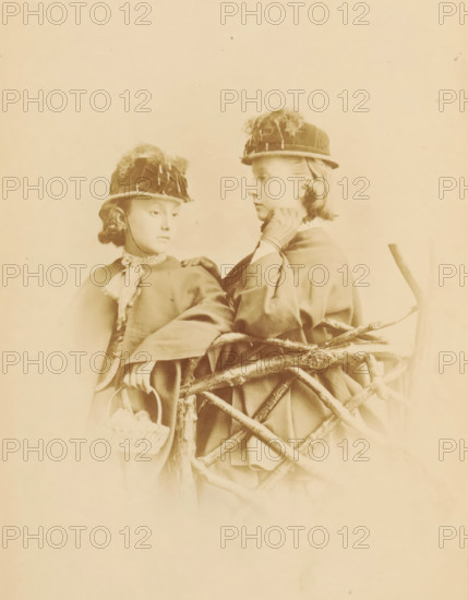 Portrait of two unknown young girls with hats, photograph, page, photographer: William Notman, c.