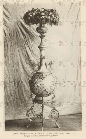 Lamp. American Art Fayence. Greenpoint, New York, Decorated lamp, page, photomechanical print,