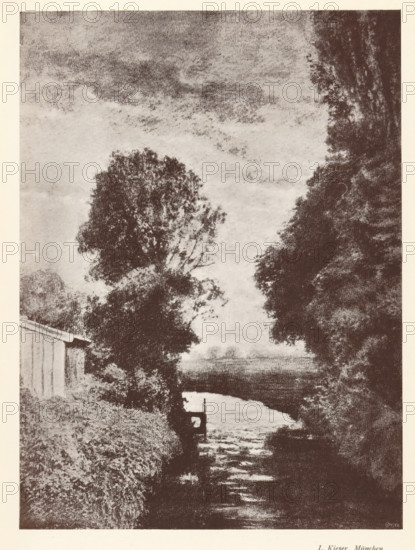 Reproduction of a painting of a landscape, reproduction, page, photomechanical print, monogram: