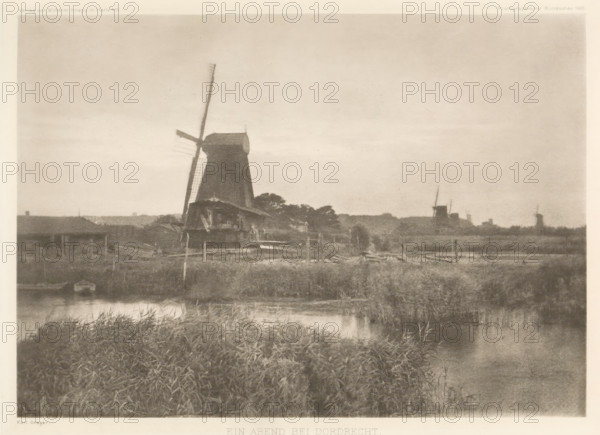 Landscape with windmills near Dordrecht, Ein Abend bei Dordrecht, page, photomechanical print,