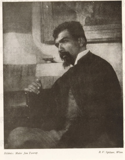Bildnis: Maler Jan Toorop, Portrait of Jan Toorop, page, photomechanical print, monogram: 'LEIPZIG,