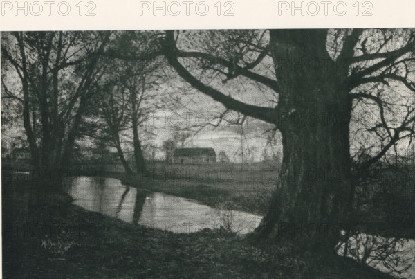 Landscape, with a house in the background, page, photomechanical print, photographer: Heinrich