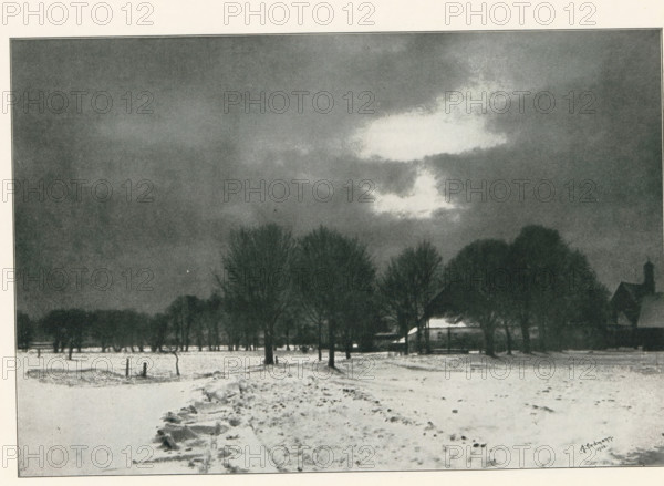 View of a farm in a winter landscape, page, photomechanical print, photographer: Alfred Erdmann,
