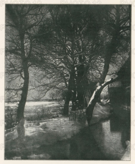 Bei Blutenberg-München, View of the garden of Blutenburg Castle near Munich in the snow, page,