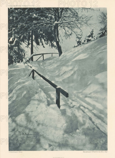 Schnee, Winter landscape, page, photomechanical print, photographer: Heinrich Bachmann, cliché