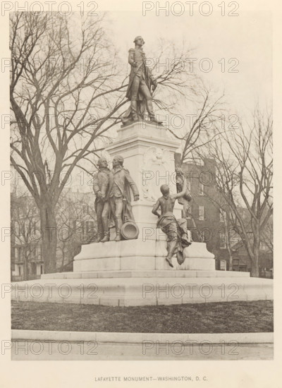 View of a statue by Gilbert du Motier de La Fayette in Washington DC, Lafayette Monument -