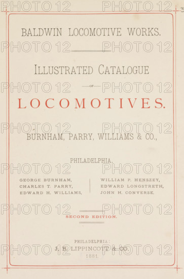 Baldwin locomotive works, book, inscription: 'ex libris SFJ', writer (clerical worker): various