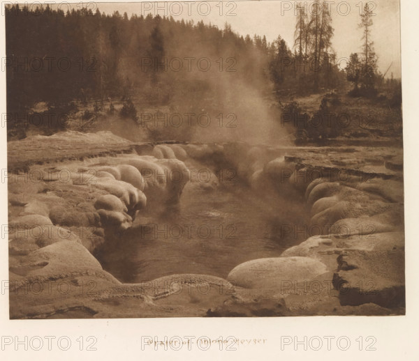 Crater of Oblong Geyser, page, photomechanical print, photographer: Frank Jay Haynes, Yellowstone