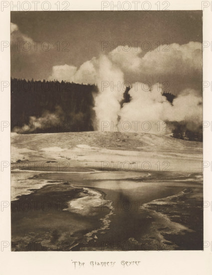 The Giantess Geyser, page, photomechanical print, photographer: Frank Jay Haynes, Yellowstone