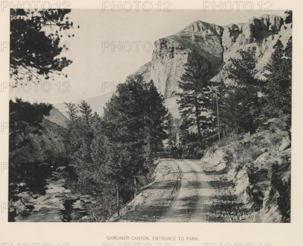 Gardiner Canyon, entrance to park, page, photomechanical print, photographer: Frank Jay Haynes,