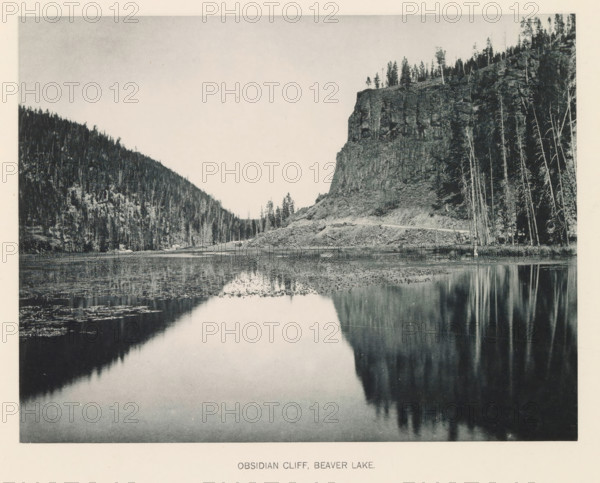 Obsidian cliff, Beaver Lake, page, photomechanical print, photographer: Frank Jay Haynes,