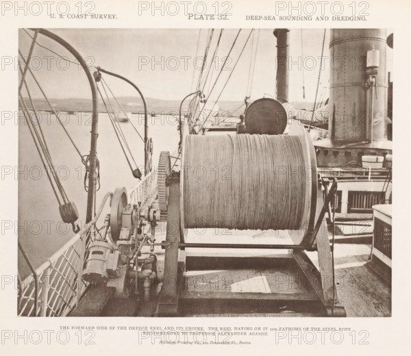 Dredge reel on the deck of the George S. Blake, page, photomechanical print, inscription: 'The