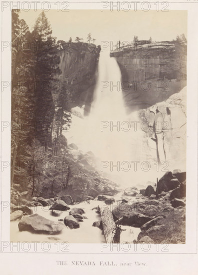 The Nevada Fall near View, View of the Nevada Falls in the Yosemite Valley, photograph, page,