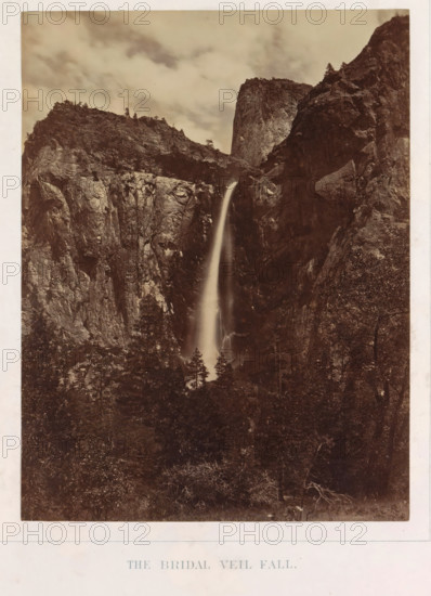 View of Bridalveil Falls in Yosemite Valley, The Bridal Veil Fall, photograph, page, number: 'II.',
