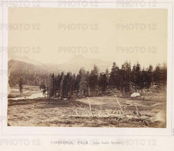 Cathedral Peak, from Soda Springs, View of Cathedral Peak in California, photograph, page, number: