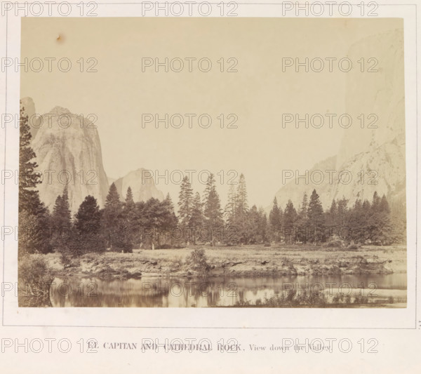 El Capitan and Cathedral Rock, View down the Valley, photograph, page, number: 'IV.', photographer:
