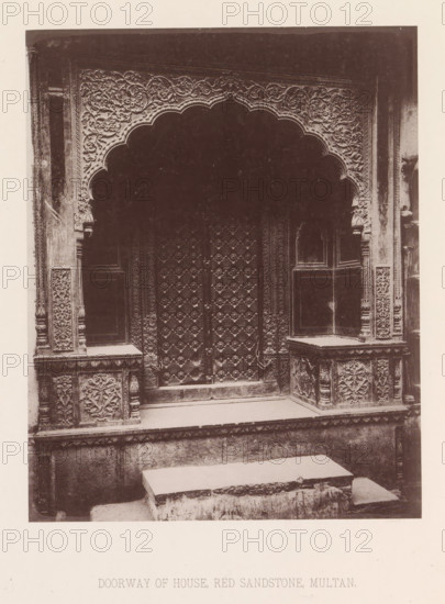 View of a doorway of a house in Multan, Punjab, Pakistan, page, photomechanical print, title: