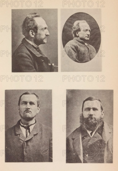 Four portraits of two criminals, with and without beards, page, photomechanical print, Two frames