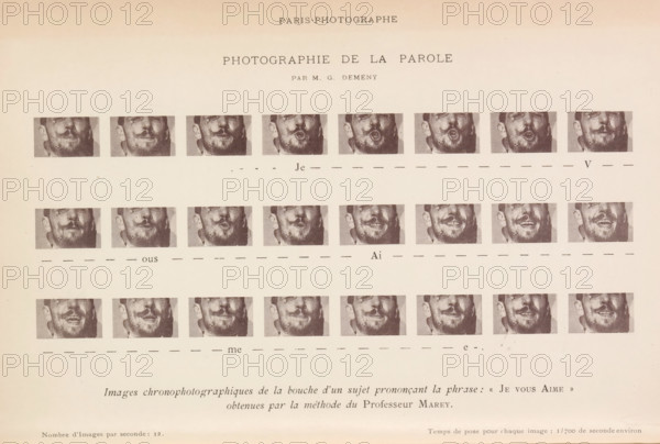 Sequence of mouth shapes when pronouncing 'Je vous aime', Photographie de la parole, images