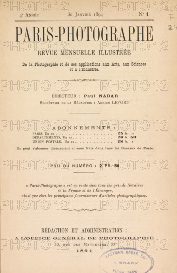 Paris-Photographe, magazine, editor (person who revises): Paul Nadar, 1894, editor (person who