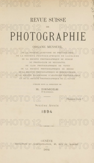 Revue suisse de photographie, Société genevoise de photographie ... et al., book, collector's mark: