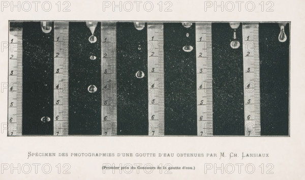 Different phases of a falling drop, Specimen des photographies d'une goutte d'eau obtenues par M.Ch