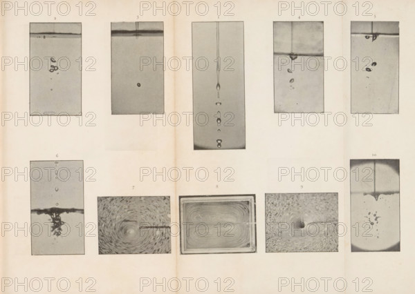 Ten images of water droplets, page, photomechanical print, number: '2 3 1 4 5, 6 7 8 9 10', c. 1891