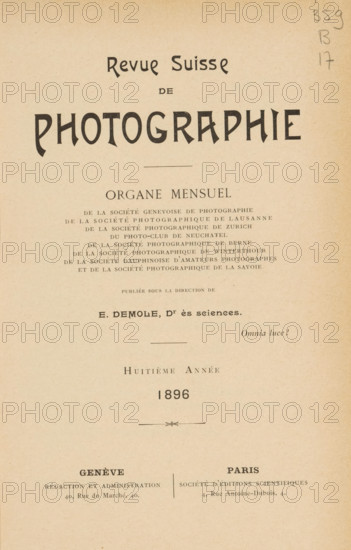 Revue suisse de photographie, Société genevoise de photographie, et al., book, name: 'Jer. van