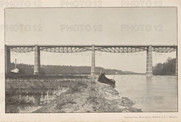 Pont sur l'Isar, View of a bridge over the river Isar, page, photomechanical print, Isar, cliché