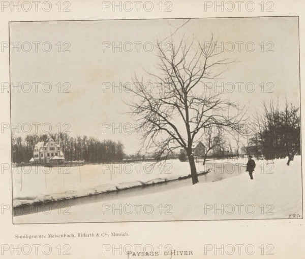 Paysage d'Hiver, Winter landscape, page, photomechanical print, cliché maker: Meisenbach, Riffarth