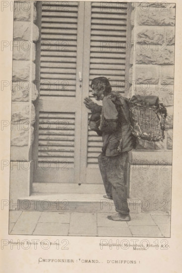 Rag seller in front of a door, Chiffonnier! Chand... d'chiffons!, page, photomechanical print,