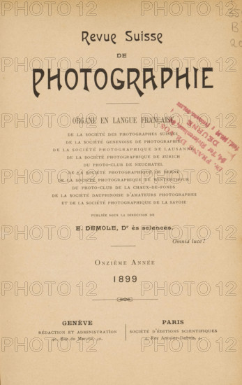 Revue suisse de photographie, Société genevoise de photographie, et al., book, collector's mark: