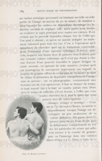 Two bare male backs, page, photomechanical print, monogram: 'C. Cie', photographer: Charles Messaz,