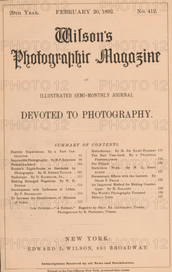 Wilson's photographic magazine, magazine, publisher: Edward Livingston Wilson, New York (city),
