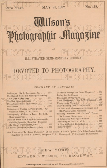 Wilson's photographic magazine, magazine, publisher: Edward Livingston Wilson, New York (city),