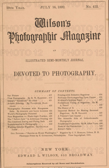 Wilson's photographic magazine, magazine, publisher: Edward Livingston Wilson, New York (city),