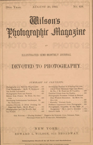 Wilson's photographic magazine, magazine, publisher: Edward Livingston Wilson, New York (city),
