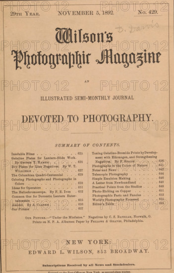 Wilson's photographic magazine, magazine, name: 'D. Davis', publisher: Edward Livingston Wilson,