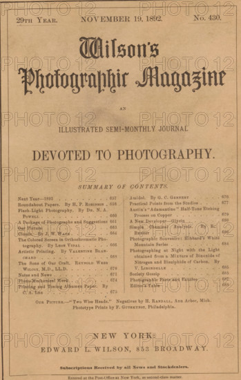 Wilson's photographic magazine, magazine, publisher: Edward Livingston Wilson, New York (city),