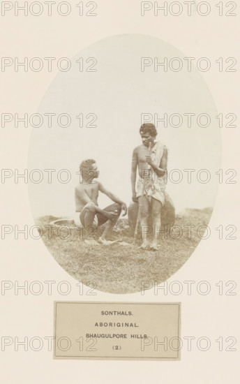 Two unknown men from the Santhal tribe in eastern India, photograph, page, inscription: 'SONTHALS.,