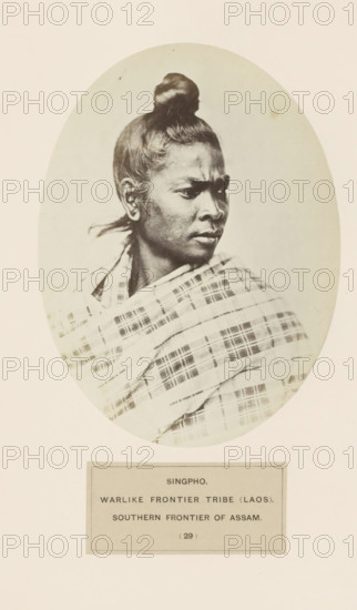 Portrait of an unknown woman from the Singpho tribe of Assam, photograph, page, The tribe is also