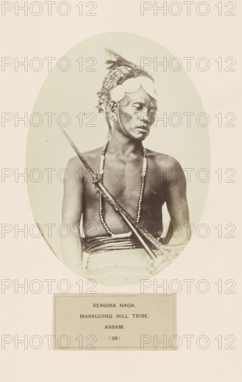 Portrait of an unknown man from the Rengma Naga tribe of Nagaland and Assam, photograph, page,