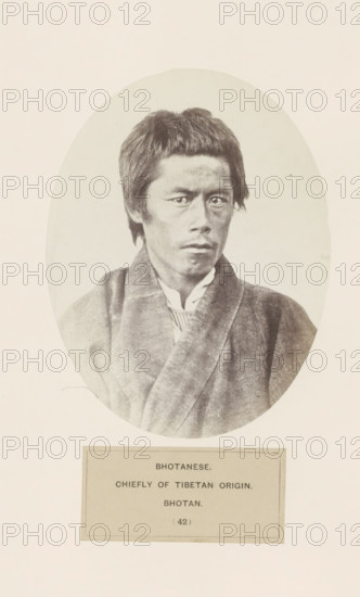 Portrait of an unknown man from Bhutan, photograph, page, inscription: 'BHOTANESE., CHIEFLY OF