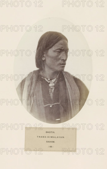 Portrait of an unknown man from the Bhutia community of Sikkim, photograph, page, number: '(44)',