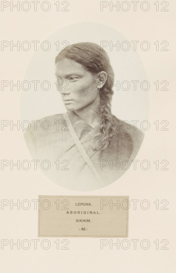 Portrait of an unknown woman from the Lepcha community of Sikkim, photograph, page, inscription: