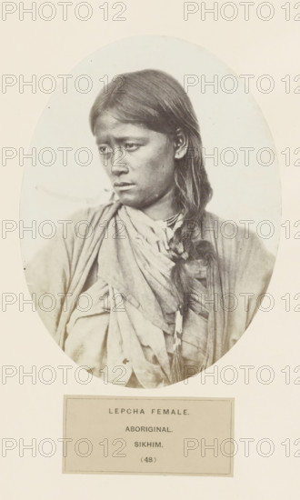 Portrait of an unknown woman from the Lepcha community of Sikkim, photograph, page, inscription: