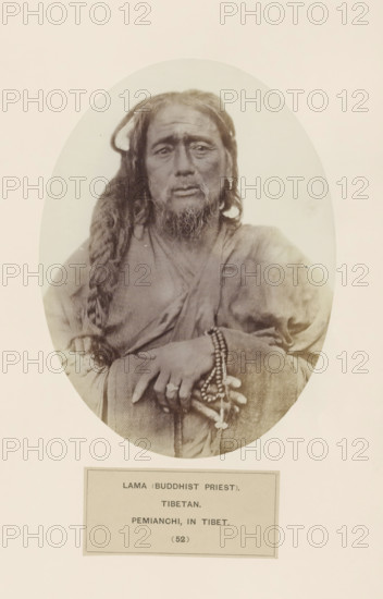 Portrait of a Buddhist priest from Tibet, photograph, page, inscription: 'LAMA (BUDDHIST PRIEST).,