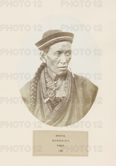 Portrait of an unknown man from the Bhutia community of Tibet, photograph, page, inscription: