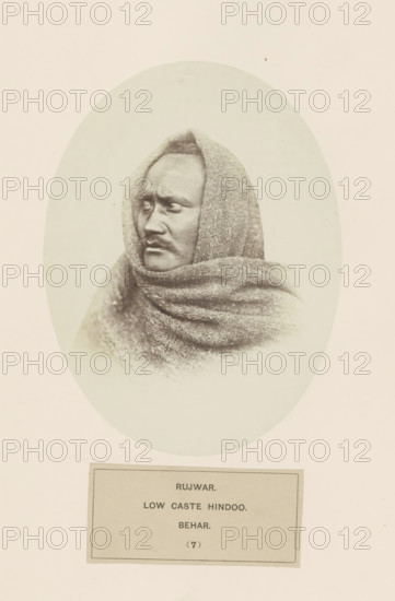 Portrait of an unknown man from the Rajwar community of Bihar in eastern India, photograph, page,