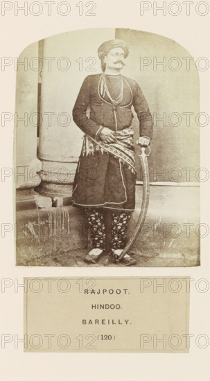 Portrait of an unknown man with a saber from the Rajput community of Bareilly, Uttar Pradesh,